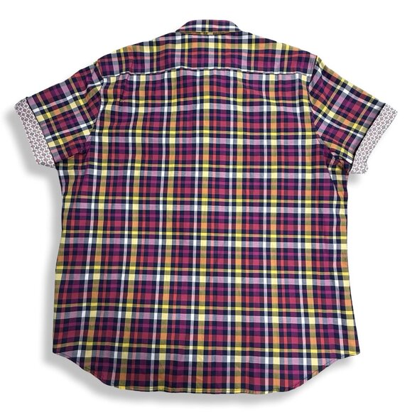 Robert Graham Shirt Mens 3XL Plaid Button Up Short Sleeve Contrast Cuff Cotton - Picture 13 of 13